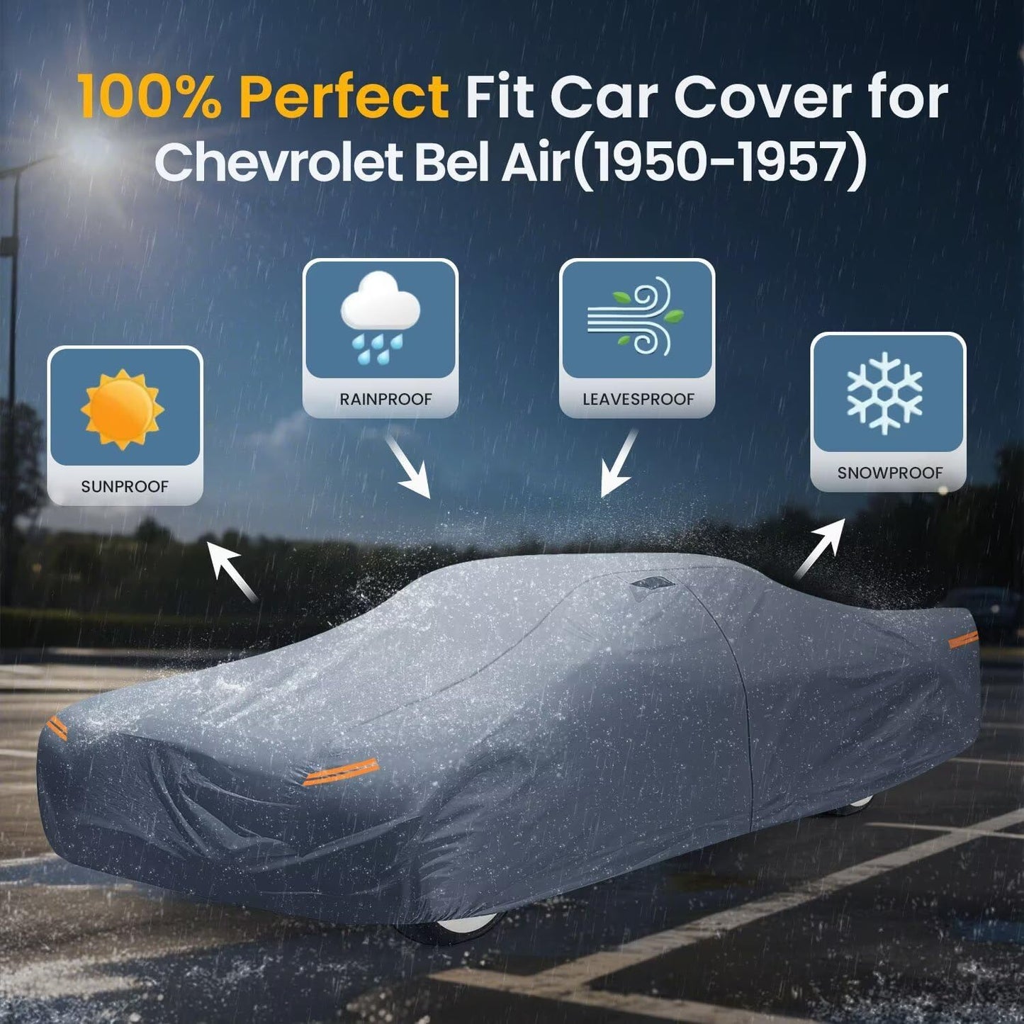 Waterproof Chevrolet Bel Air(1950-1957) Car Cover with Breathable Vents, [2025 Upgrade] Premium Covers with Cotton Liner and Zipper Door, Sun Rain Snow Dust Uv Protection.(Gift with Towel)