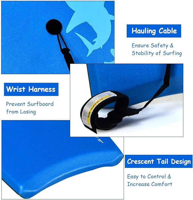 Goplus 41''/37''/33'' Lightweight Body Board for Beach, Surf Board with EPS Core, XPE Deck, HDPE Slick Bottom, Wrist Leash, Bodyboard for Kids Adults Surfing