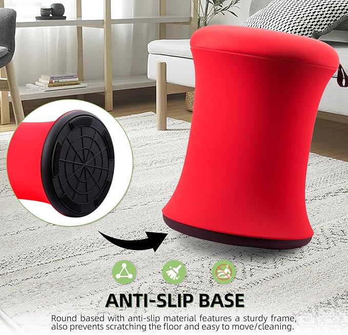 ADHD Wobble Stool, Yoga Ball Chair, Ergonomic Active Sitting Stool for Adults,Kids, Improves Focus, Posture Balance Adjustable Height, Non-Slip Base for Home, School, Exercise, Yoga (Red)