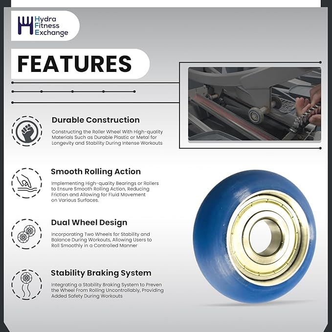 Slide Roller Wheel with Bearing (104247-001) | Small Roller Blade Wheels for Home Gym Equipment | Compatible with Octane Fitness Pro 4700 & Pro 3700 Elliptical Machines - Blue