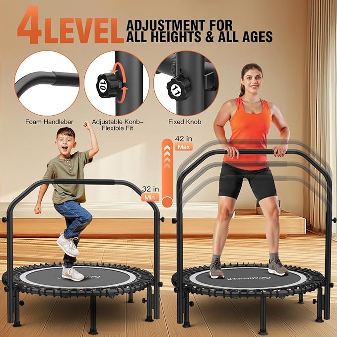 ANCHEER 40/48" Mini Trampoline with Upgraded Bungee Cords, 550LBS Capacity, Adjustable Foam Bar & Resistance Ropes, Indoor/Outdoor Rebounder for Adults
