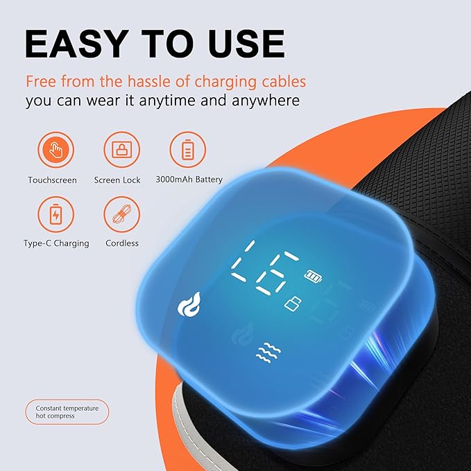 RAYOCON Red Light Therapy for Knee:Knee Massager with 6 Heat and 5 Vibration Infrared Red Light Therapy for Body Pain Relief Cordless Rechargeable Infrared Light Therapy Heated Knee Brace