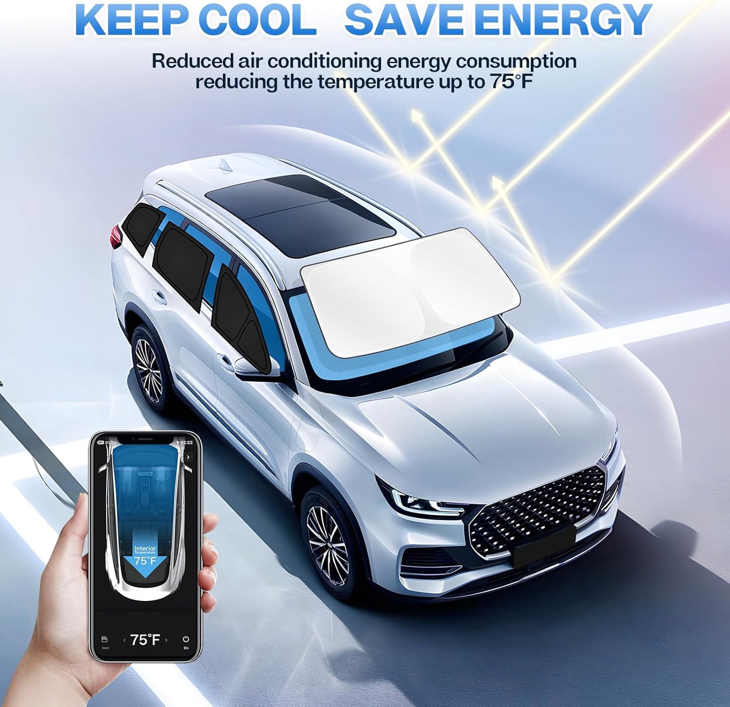 T TGBROS Windshield Sun Shade for Toyota Venza 2021-2024 Accessories Front Windshield Sun Shade Foldable Sunshade Protector Sun Shield Sun Visor Protector Sunscreen Polyester Cover Block