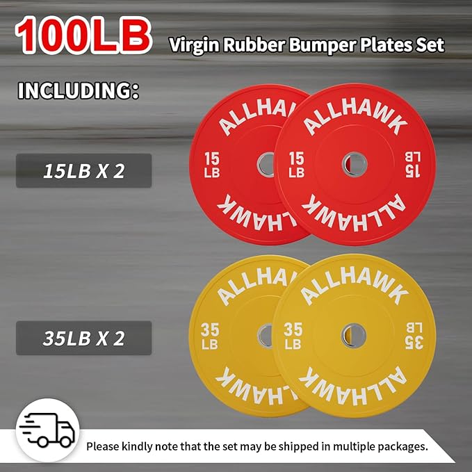 Colored Olympic Weight Plates, 2-inch Rubber Bumper Plate Set for Home Gym Barbell Weight Lifting and Strength Training