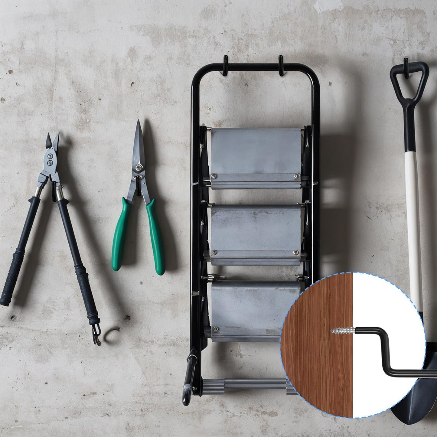 12 Pcs Heavy-Duty Black Ladder Hooks – Iron & PVC Wall Mount Storage Hangers for Bike, Ladder, Chair, Tools (75 lbs Capacity)