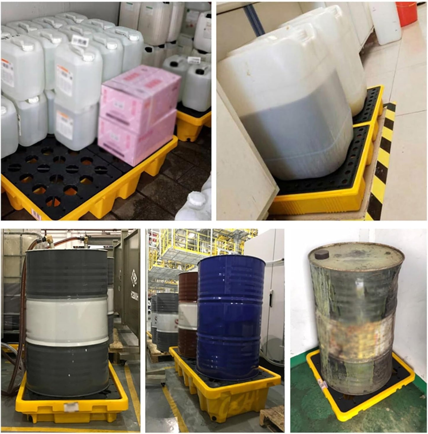 Drum Containment Spill Pallet, Industrial Nestable Oil Drums Leak-Proof Tray, Garage Storage Detachable Anti Slip Polyethylene Platform with Drain (Color : Yellow-5 Pack, Size : 26.2"x14.2"x