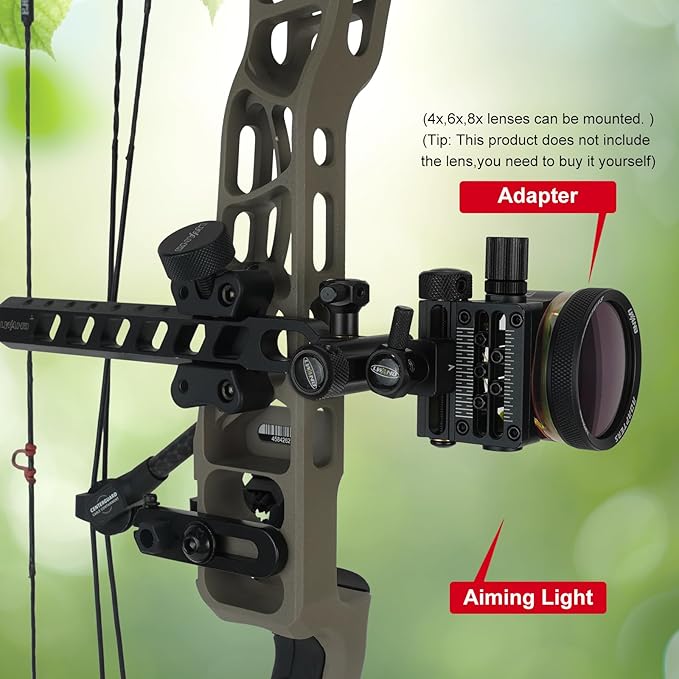 Archery 5-Pin Bow Sight - 0.019" Fiber, Brass Pin, Aluminum Machined - Right and Left Handed, with Hi-Vis Level for Archery, Hunting, Shooting