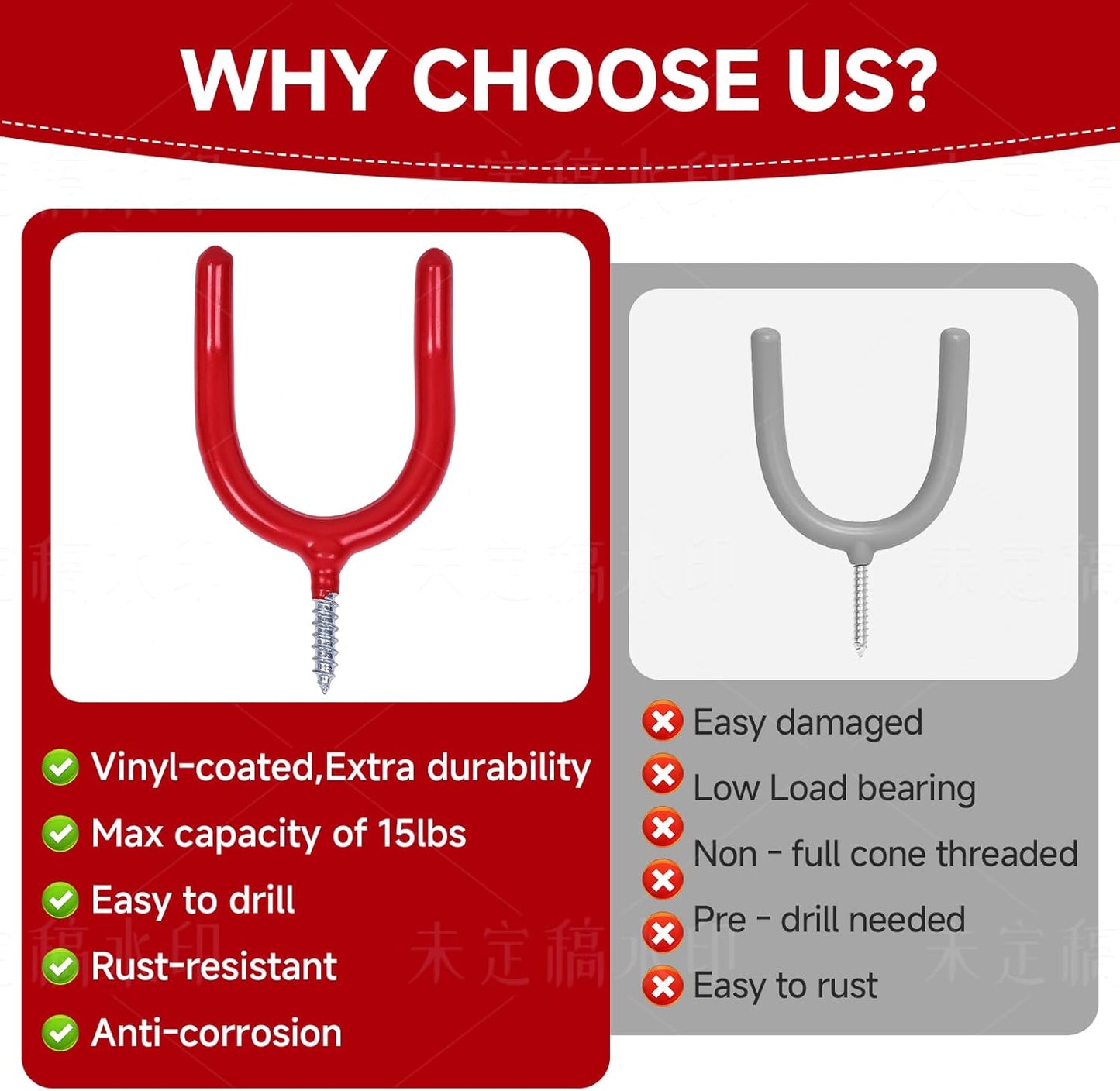 6 Pack Garage Storage System Steel U Hooks with Anti-Slip Coating Home Improvement and Organization Screw in Hooks Easy Wall Mounting Heavy Duty Bike and Ladder (Red, 6 Pack)