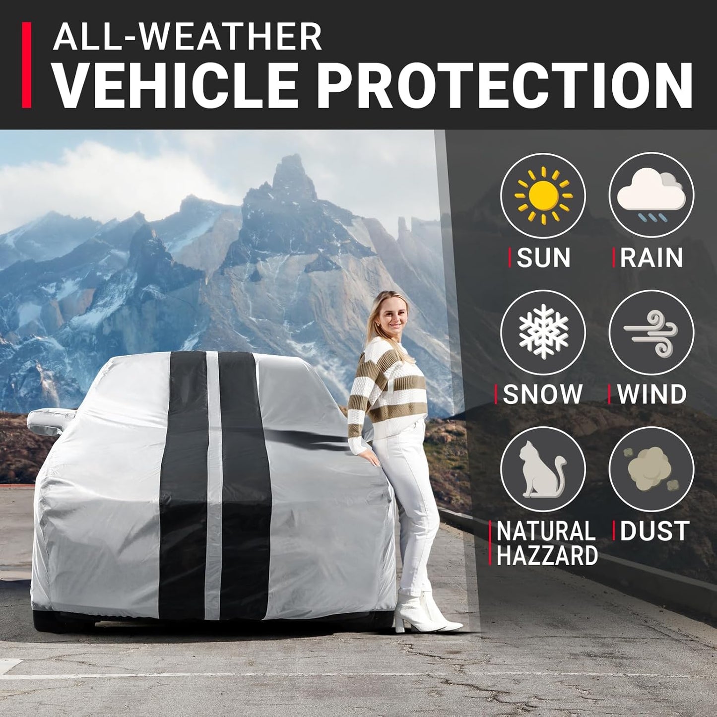 iCarCover Custom Car Cover for Pontiac Lemans Sedan (1988-1993) Waterproof All-Weather Rain Snow UV Sun Protector Full Exterior Indoor Outdoor Car Cover (Stripe - Gray/Black)