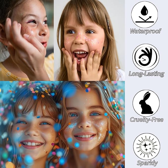 Rainbow White Hair Glitter Stick,Mermaid Costume Body Face Glitter, Singer Concert Star Glitter Makeup for Kids and Women,Waterproof Rave Accessories Sequins Body Paint for Clavicle