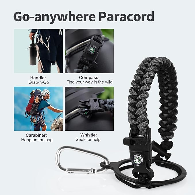 40 oz Insulated Water Bottle with Straw (Cold for 48 Hrs), Stainless Steel Triple Wall Vacuum Sports Water Jug, Leakproof Hydro Cup Flask with Paracord Handle & Straw Spout Lids & DIY Stickers