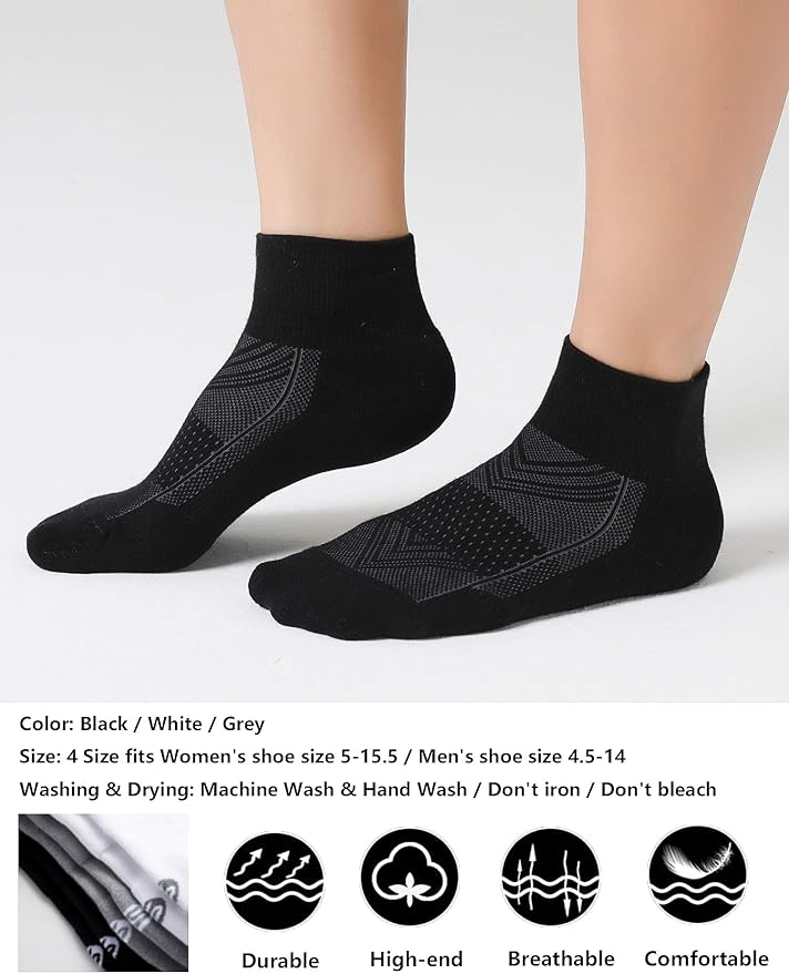 CelerSport 6 Pack Men's Ankle Socks with Cushion, Sport Athletic Running Socks