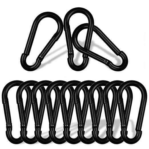 2.36" Spring Snap Hook Carabiners, 12 Pcs Galvanized Steel Black Small Carabiner Clip, Keychain Clip, Quick Link Key Chain for Hammock Swing Set Outdoor Travel, Camping, Fishing, Hiking