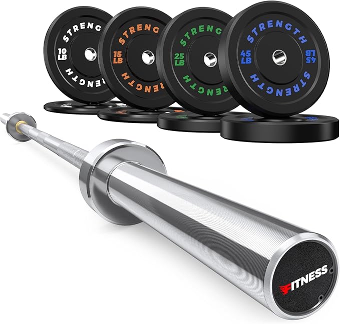 Olympic Rubber Bumper Weight Set - 2 Inch Barbell Plates for Home Gym Strength Training