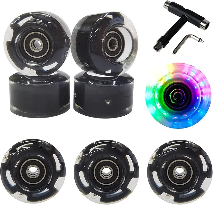 FREEDARE Roller Skate Wheels 54mm/58mm and Bearings Indoor Outdoor Luminous Light Up 83A with T Tools for Double Row Skating and Skateboard (8 Pack)