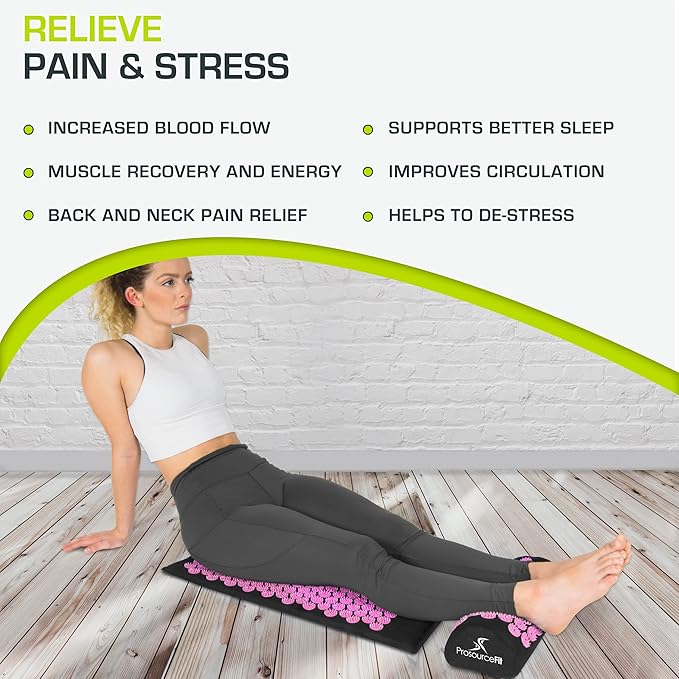 ProsourceFit Acupressure Mat and Pillow Set for Back/Neck Pain Relief and Muscle Relaxation, Large - Gray/Gray
