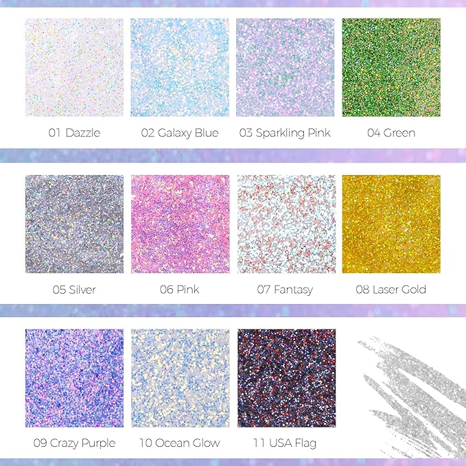 DAGEDA 2Colors Roll-on Body Glitter Gel for Body, Hair, Face, Holographic Glitter Makeup for Rave Accessories, Body Shimmer Hair Glitter Gel for Halloween Makeup(Dazzle + Sprakling Pink)