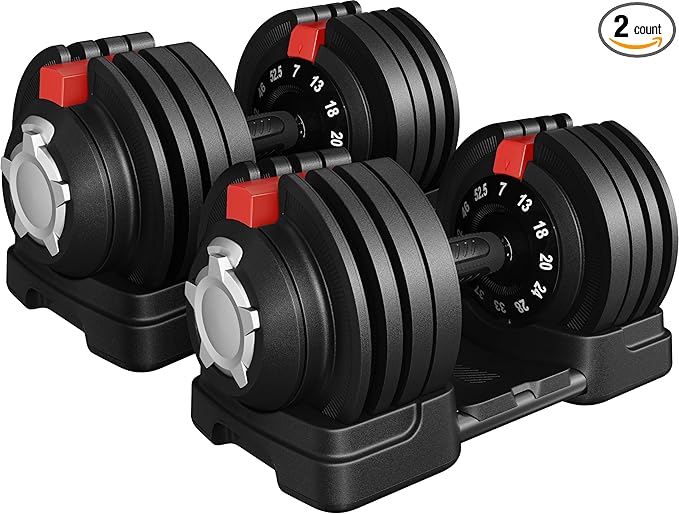 Yaheetech Adjustable Dumbbell Set 28/40/52.5/90LBS Adjustable Dumbbells Fast Adjust Dumbbell Weight Set with Anti-Slip Handle and Tray for Men/Women Home Gym Strength Training Equipment Single/Pair
