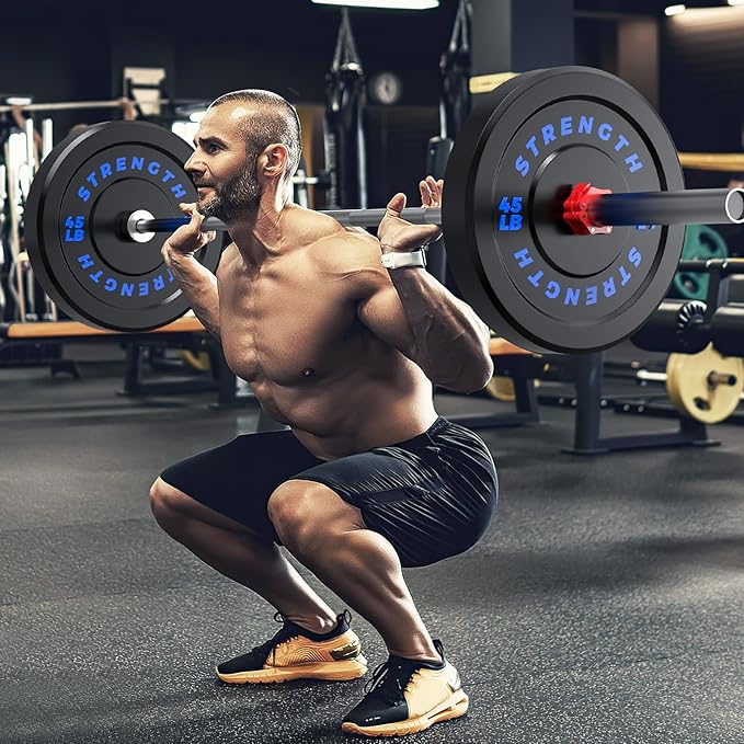 Olympic Rubber Bumper Weight Set - 2 Inch Barbell Plates for Home Gym Strength Training