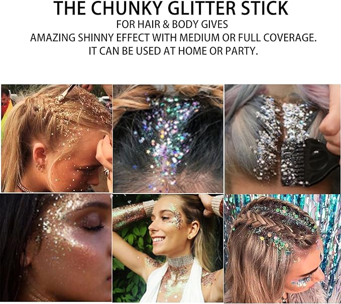 MEICOLY Green Face Glitter Stick,St Patricks Day Accessories,Irish St Patricks Day Outfit for Women,Face Body Hair Glitter for Women Kids,Rave Festival Mermaid Chunky Green Makeup for Mardi Gras