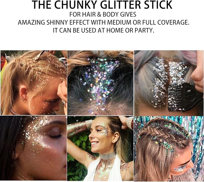 MEICOLY Pink Body Glitter Stick,Pink Face Glitter,Sparkly Hair Glitter,Singer Concerts Lover Heart Chunky Glitter,Pink Glitter Makeup,Mermaid Glitter Face Paint,Waterproof