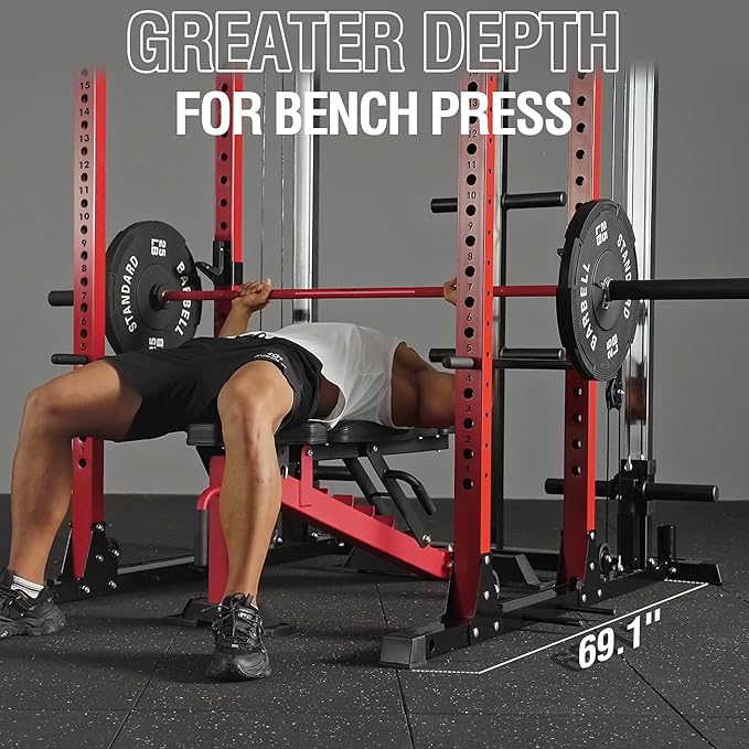 Mikolo Power Cage, Power Rack with Cable Crossover and Dual Independent Pulley System, 2200 Pounds Capacity Workout Cage with More Training Attachments, Squat Rack for Home Gym, PC07 Versions