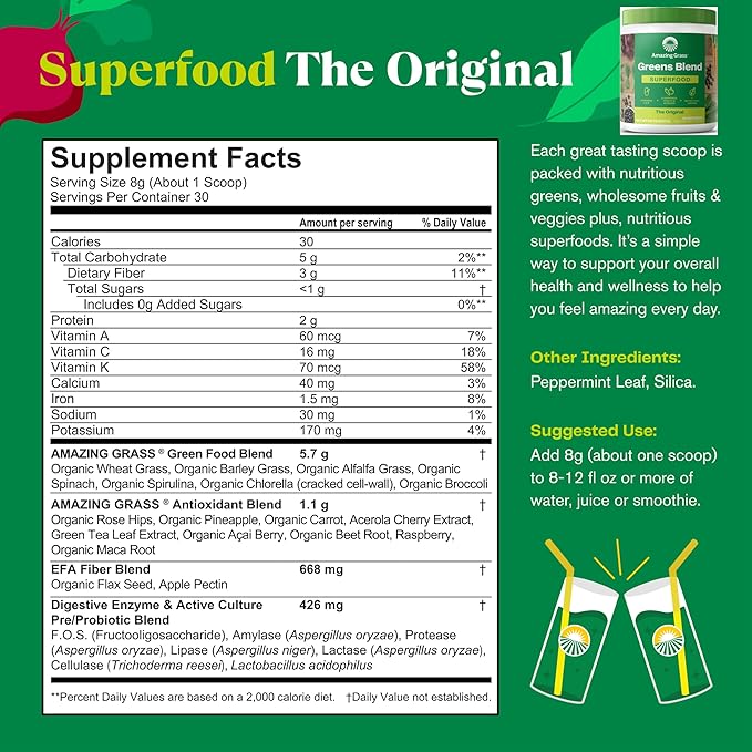 Amazing Grass Greens Blend Superfood: Super Greens Powder Smoothie Mix for Boost Energy, 30 Servings & Nature Fuel Power Beets Powder, Beet Root Powder, Support Natural Energy, 30 Servings
