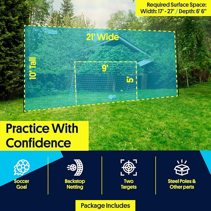 3-in-1 Soccer Training Rebounder & Goal Backstop Net - Soccer Goal for Volley, Passing, Solo Training - Outdoor Sports, Backyard Games