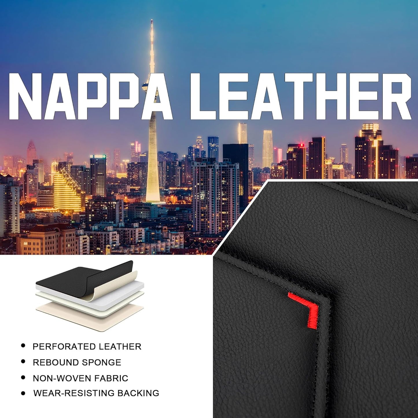 Car Seat Covers for Chrysler Pacifica 2004-2025, Stylish Sport Seat Cover, Premium Nappa Leather Car Seat Cover. Automobile Seat Covers Sets.(Standard 5 Seats/Black Red)