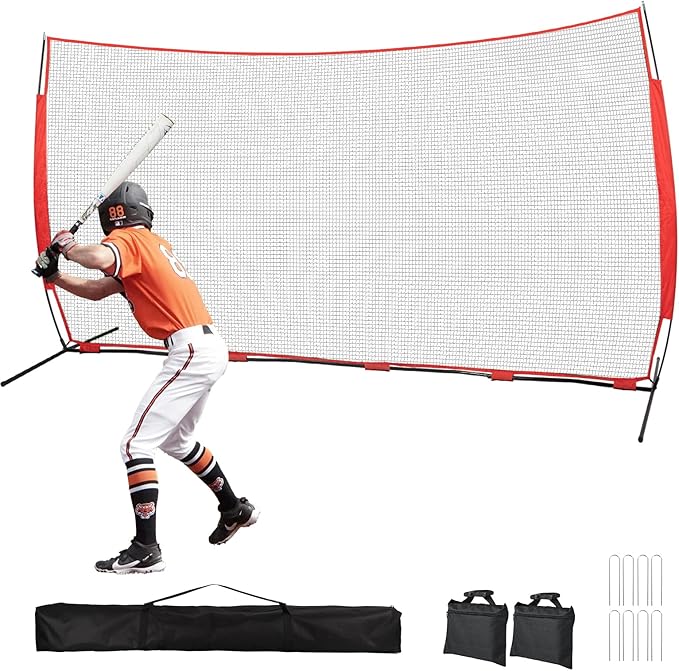 7x7/16x10/20x10ft Ball Backstop Net,Fix Ball Stop Net by 4 Spike&2 Sandbag,Sports Net Barrier with Handbag,Lacrosse Net Backstop for Softball,Basketball,Hockey Train,Baseball Net Barrier for Backyard