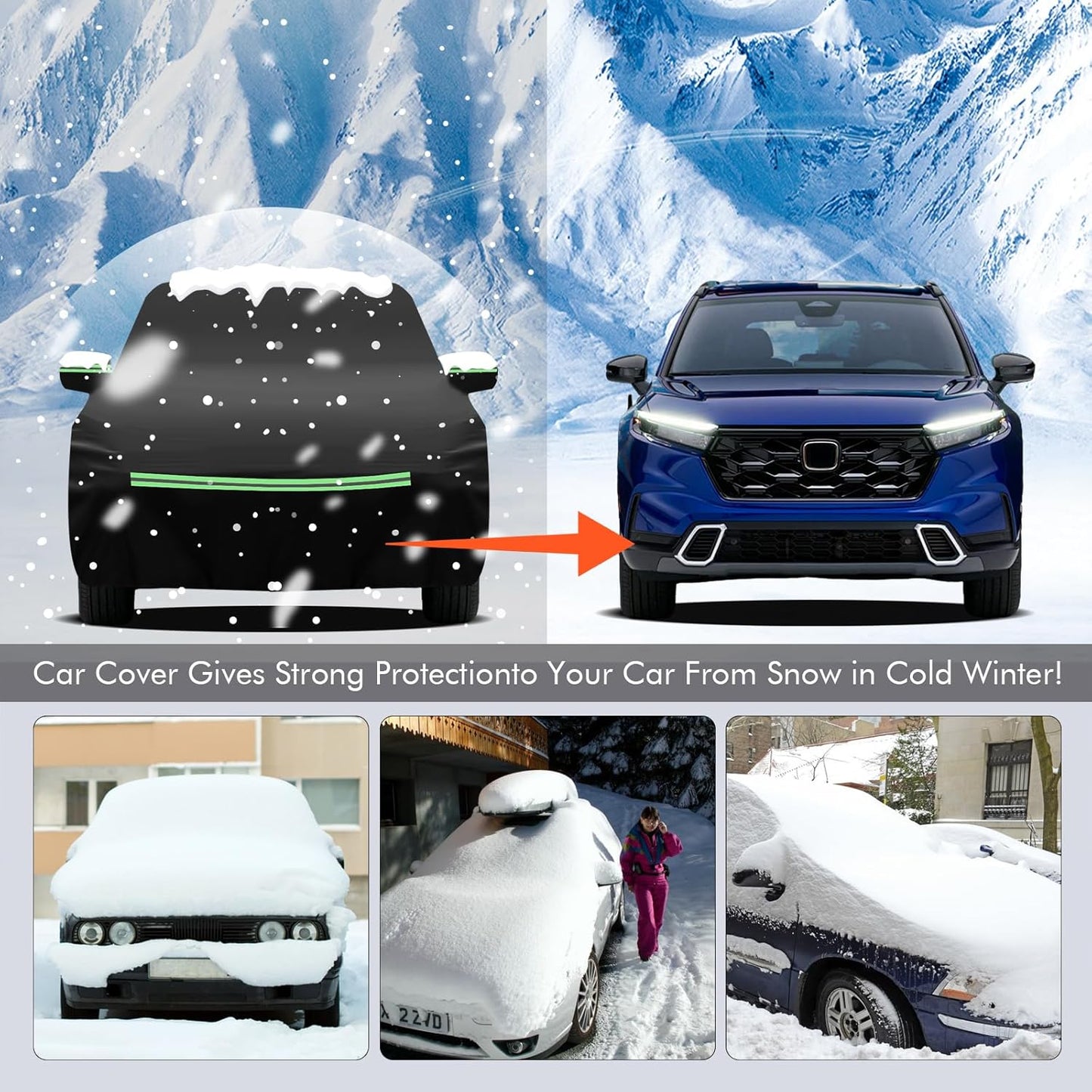 Car Cover for Honda CRV 1997-2025, Toyota RAV4 1996-2025, 210D Outdoor Waterproof UV Protection, Rain Sun Snow Protector with Cotton Layer, Zipper Door, Reflective Strip, Storage Bag