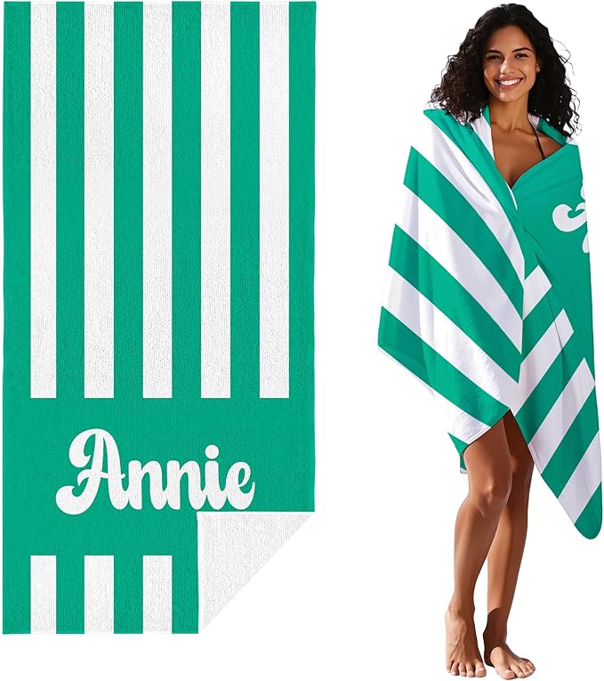 JML Personalized Beach Towel with Name, Custom Cabana Stripe Beach Towel, Customized Microfiber Pool Towel, Quick Dry & Absorbent Swim Towel for Adult,Mother's Day, Birthday, Summer Holiday,Vacation