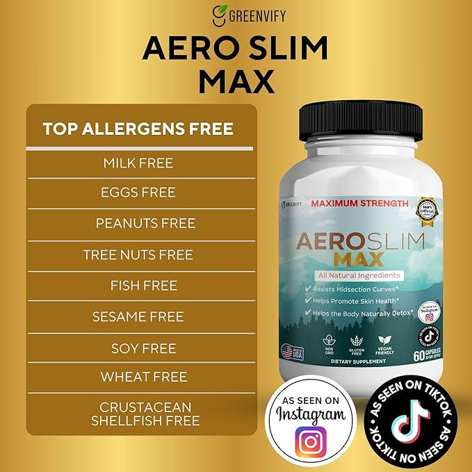 Aeroslim Max Natural Dietary Supplement, 60 Capsules, Maximum Strength, Vegan, Gluten Free, Non-GMO, Made in USA (1)