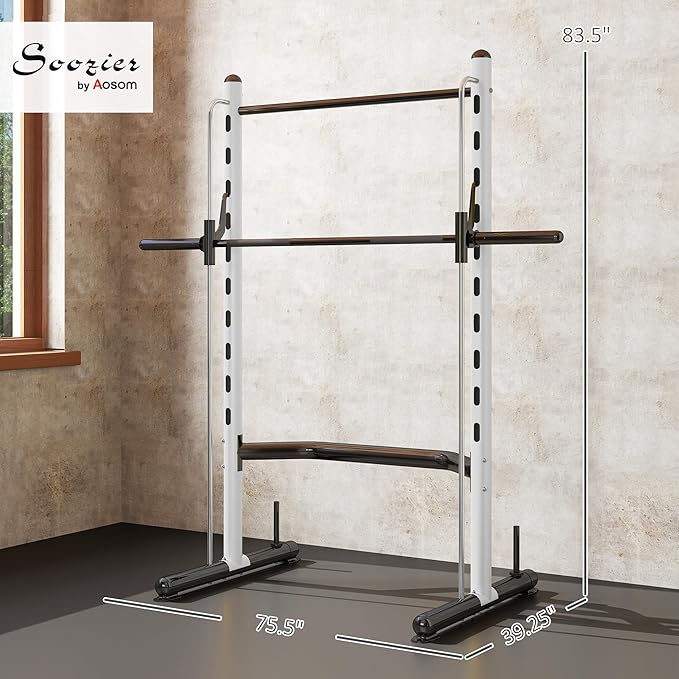 Soozier Squat Rack with Pull-Up Bar, Adjustable Power Rack with Barbell Bar, Multi-Functional Bench Press Rack for Home Gym Strength Training