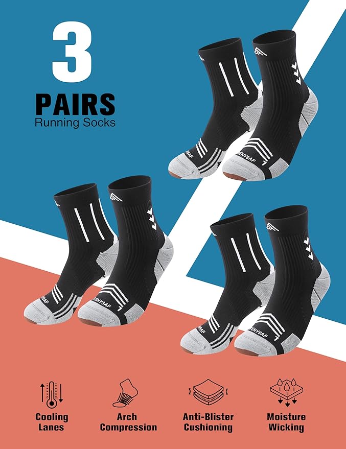 Compression Sport Running Socks: Athletic Crew Socks for Men Women Cycling Hiking Basketball Work,3 Pairs