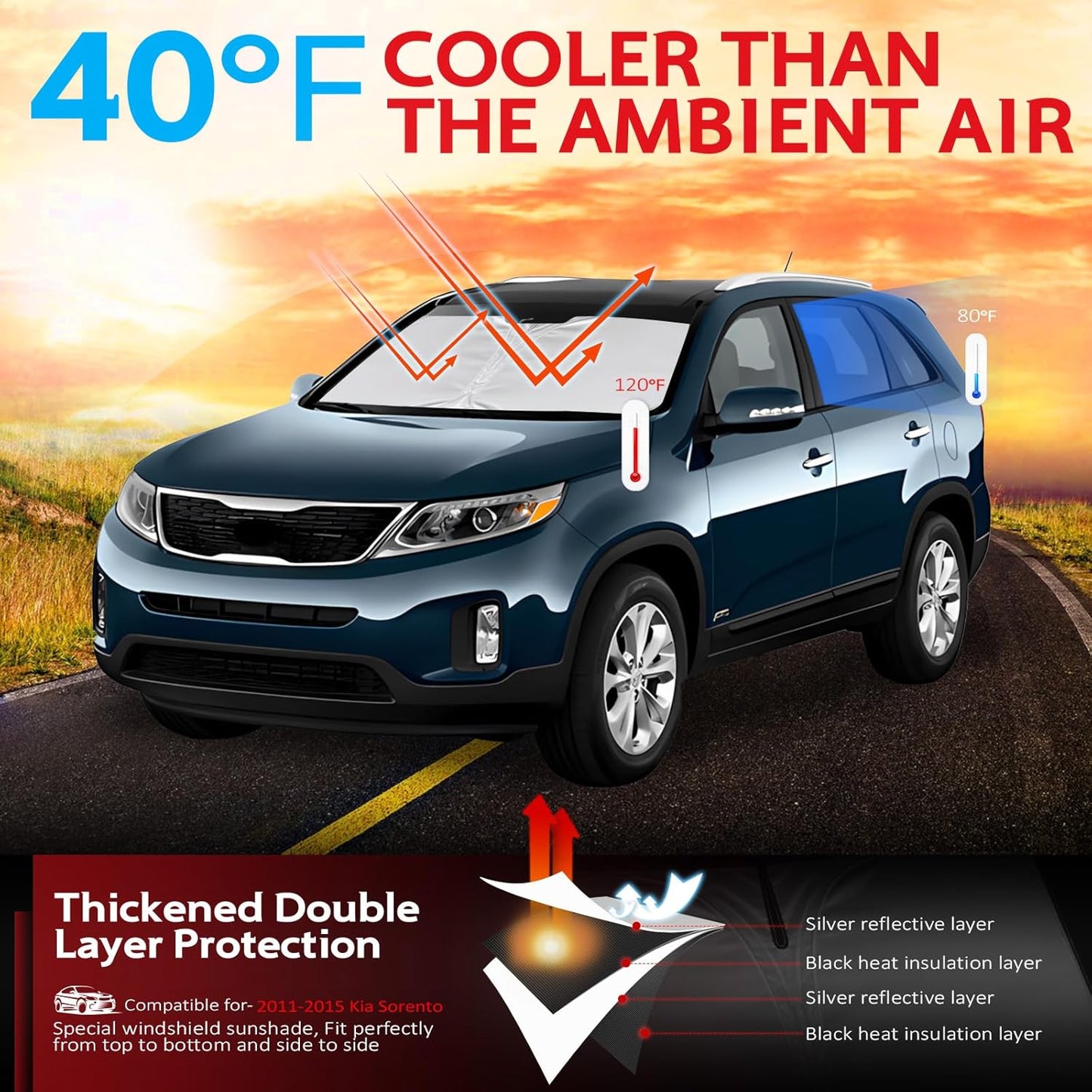 KAYZT Windshield Sun Shade for 2011-2015 Kia Sorento Foldable Sunshade Front Window Custom Fit Car Accessories