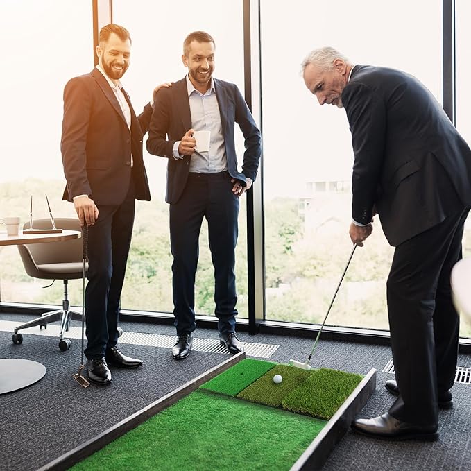 Golf Practice Mat 3-in-1 Turf Golf Hitting Mat for Swing, Putting & Chipping | Portable Golf Training Mat Indoor/Outdoor, Golf Mat with 8 Tees