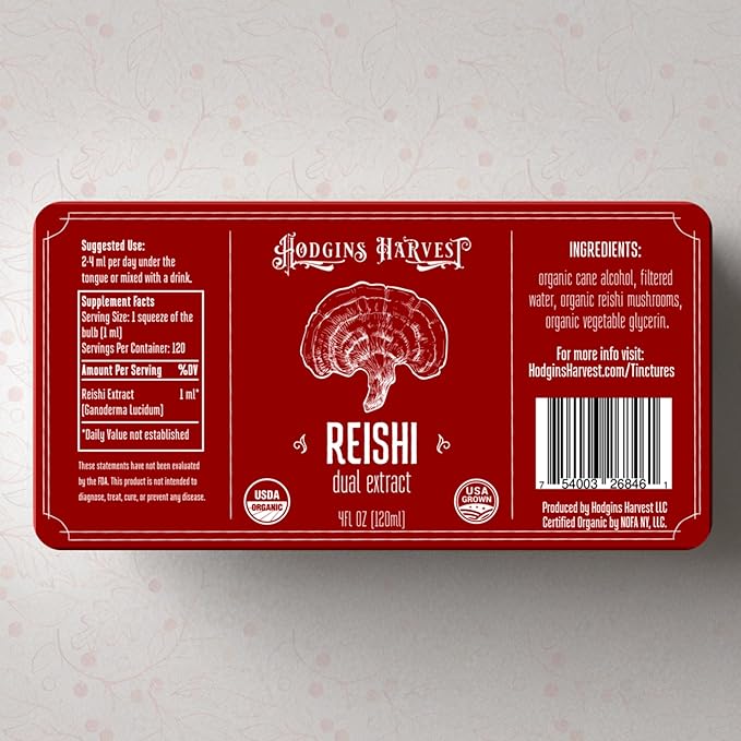 Hodgins Harvest Organic Reishi Tincture | Made with Mushrooms Grown On Our Farm in The USA | Dual Extract | Extra-Concentrated (4 fl oz)