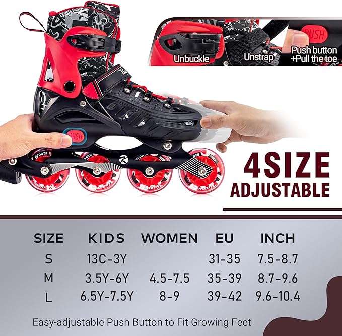 Inline Skates for Kids and Adult, Adjustable Fun Illuminating Skates for Girls, Boys, Women and Men Outdoor and Indoor, Beginner