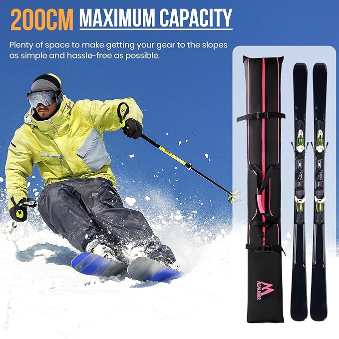 Ski Bag and Boot Bag Combo,Padded Ski Bag Set for Air Travel,Snow Ski Bags for Adults,Water- resistant Ski Boot Bag Fits for Skis Up to 200 CM and Boots Up To Size US13