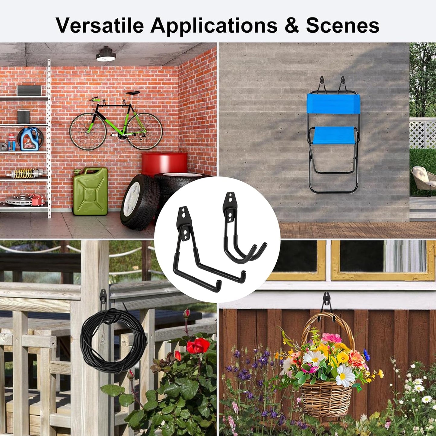 Steel Garage Hooks Wall Tool Organizer, 14 Pack Garage Storage Hook Heavy Duty Utility Storage Hangers Black for Ladders, Ropes, Garden Tools