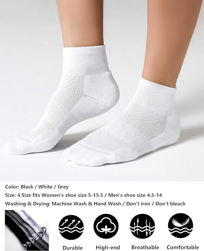 CelerSport 6 Pack Men's Ankle Socks with Cushion, Sport Athletic Running Socks