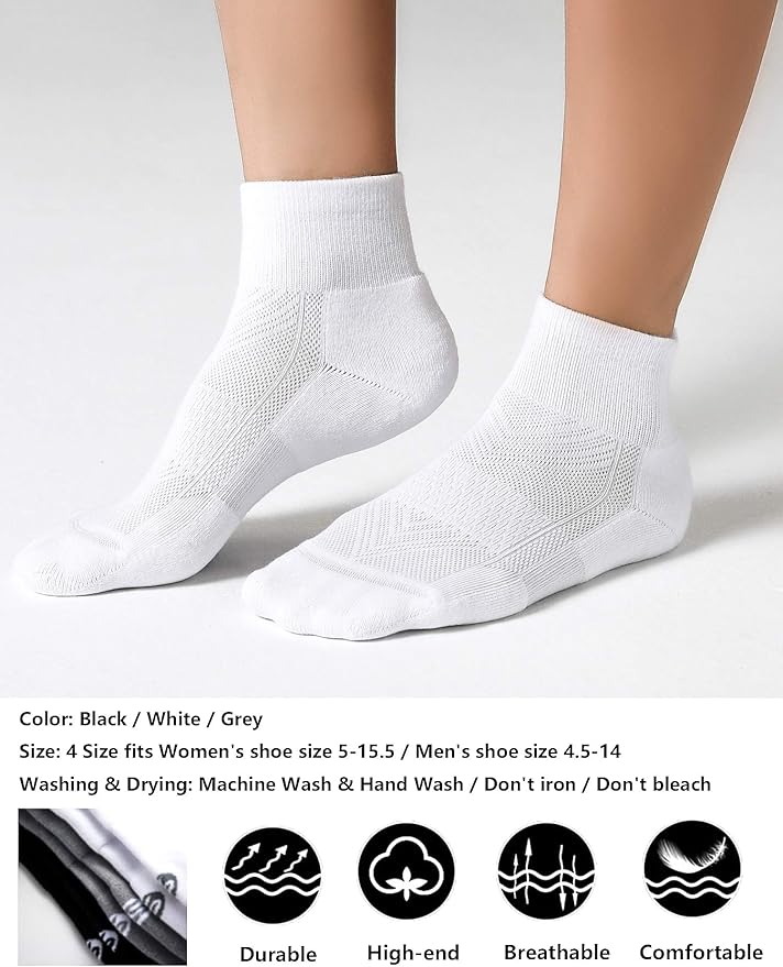 CelerSport 6 Pack Men's Ankle Socks with Cushion, Sport Athletic Running Socks