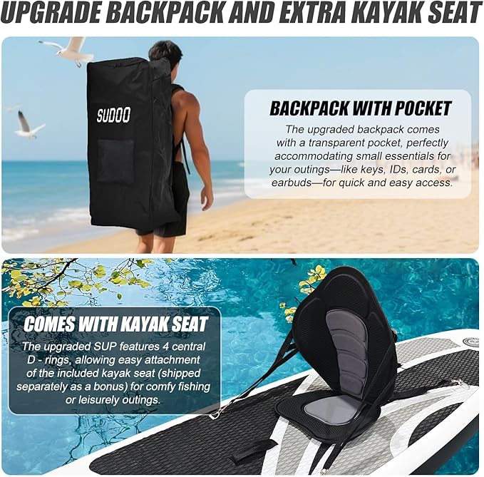 Inflatable Stand Up Paddle Board 10‘x30‘‘- Ultra-Light SUP with Backpack, Pump, Paddle, Coil Leash, 3 Fins, Repair Kit, Stable Design, Non-Slip EVA Deck for Adults & Youth