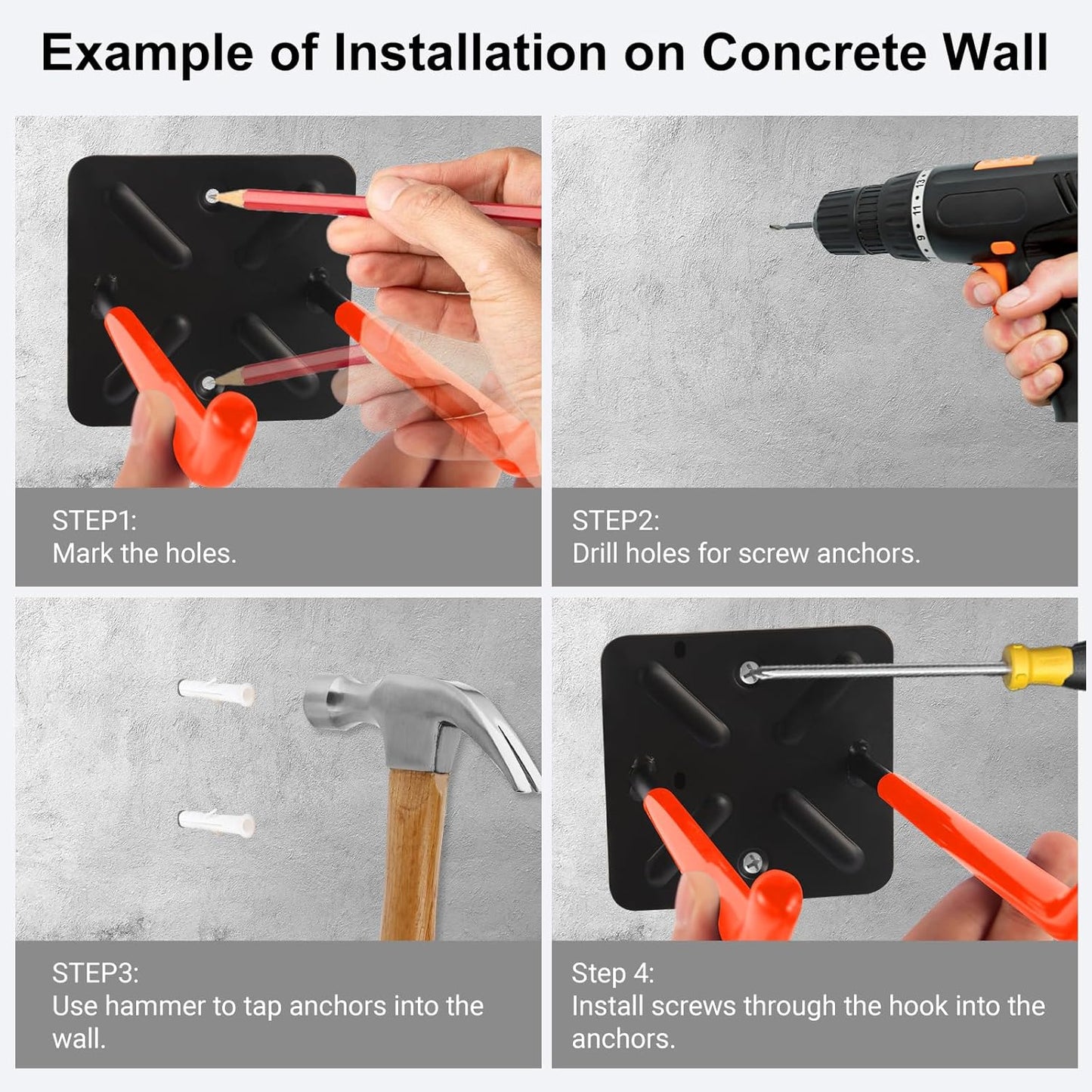 Steel Garage Storage Hooks Wall Tool Organizer, 14 Inch Garage Hook Heavy Duty Utility Storage Hangers Orange for Ladders, Chairs, Garden Tools, Set of 4