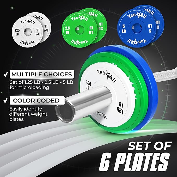 Yes4All Fractional Weight Plates Set, Available In Steel And Rubber, Set of 2/4/6 Plates in 1.25LB, 2.5LB, or 5LB Sizes, Micro Change Plates for Dumbbell and Olympic Barbell Weightlifting