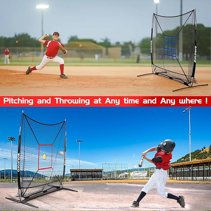 6 x 6 FT Baseball Net with 3 Diffferent Targets, Portable Practice Net for Batting，Hitting，Pitching and Throwing,Compact Package with Small Carrying Bag，Great for Kids