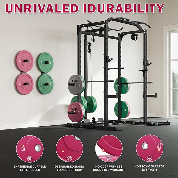 Colored Bumper Weight Plates Olympic Weight Plate Set 2-Inch, 10/15/25 lb Rubber Weight Plates Set for Strength Training Home Gym, Barbell Weights Plates for Heavy Weight Lifting