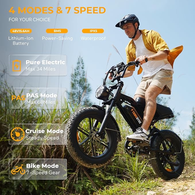V20 4.0 Electric Bike for Adults,28/30Mph Max Speed,48V15.6Ah Battery,25-68 Miles Max Range, Dual Hydraulic Brakes Ebike,Turning Light, Electric Bike for Commute/Offroad/Rain/Snow Riding.