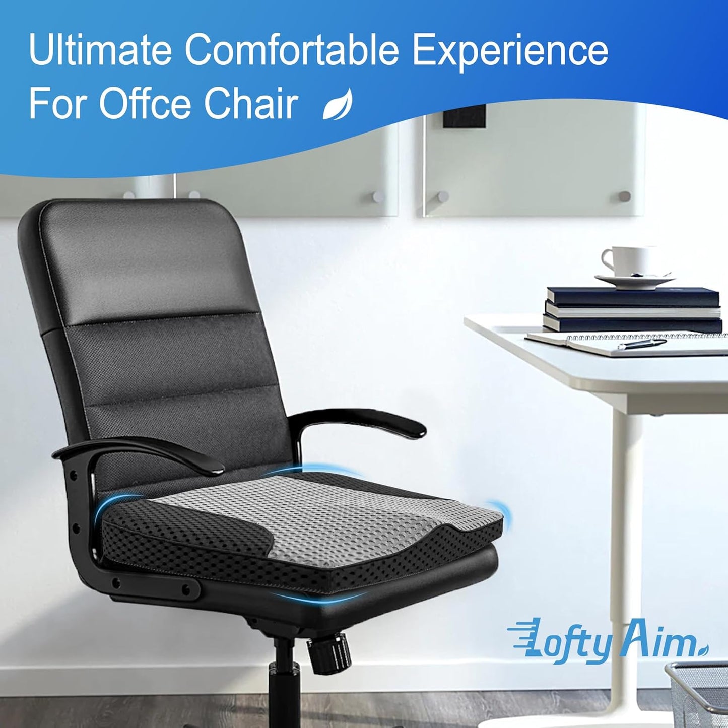 Car Seat Cushion, Comfortable Memory Foam Seat Pillow for Driving, Sciatica-Back Pain Relief, Cushion for Car-Truck, Office, Wheelchair - Mesh Black&Gray